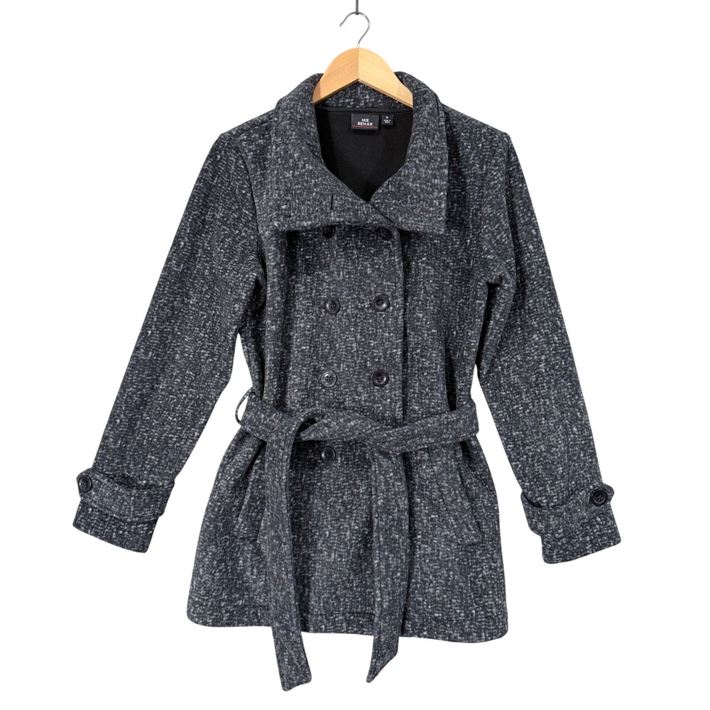 Ike Behar Belted Fleece Jacket Womens Medium Gray Double Breasted Pea Coat